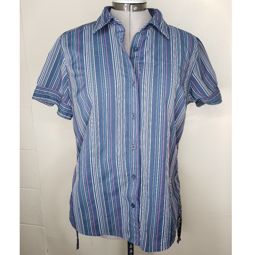 North Face Women’s Button down Short sleeve Shirt w vapor-wick technology, Sz L